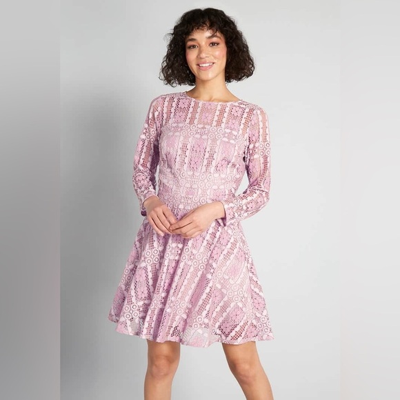Modcloth Pink Lace Long Sleeve Dress - Picture 1 of 7
